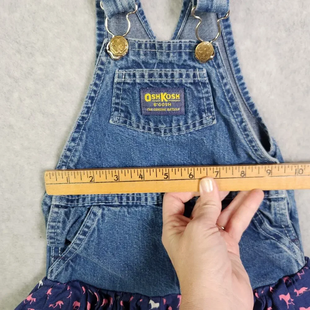 VTG Oshkosh Bib Overalls Jumper Dress Vestbak Toddler 18mo Horses Country Cotton